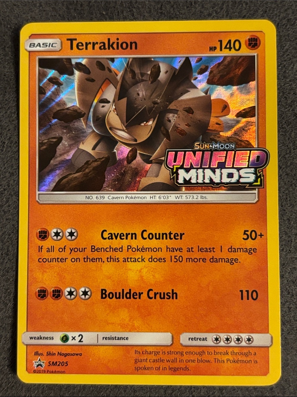 Terrakion Trading Card - Orange Holofoil - Sun and Moon Unified Minds